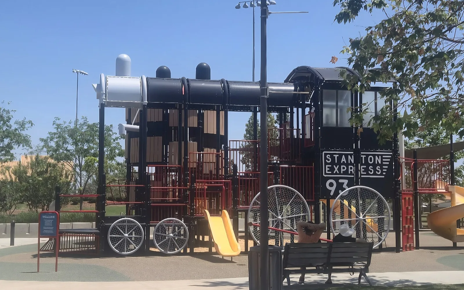 Train-themed playground at Stanton Central Park.